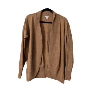 Tweeds Italian‎ Merino Wool Knit Open Cardigan  Sz Large Beige Tan